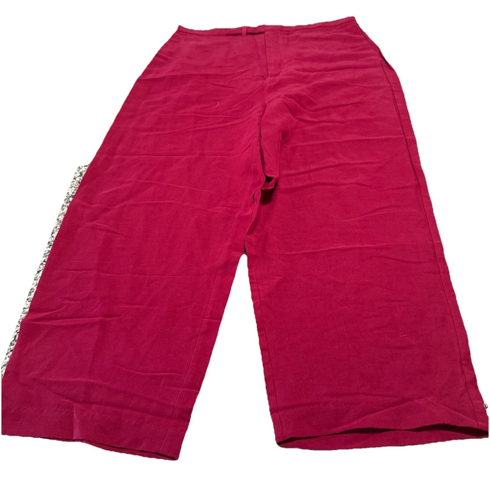 Allison Taylor Ruby Red Sz 12 Wide Leg 75% Silk 25% Linen Pedal Pusher Style